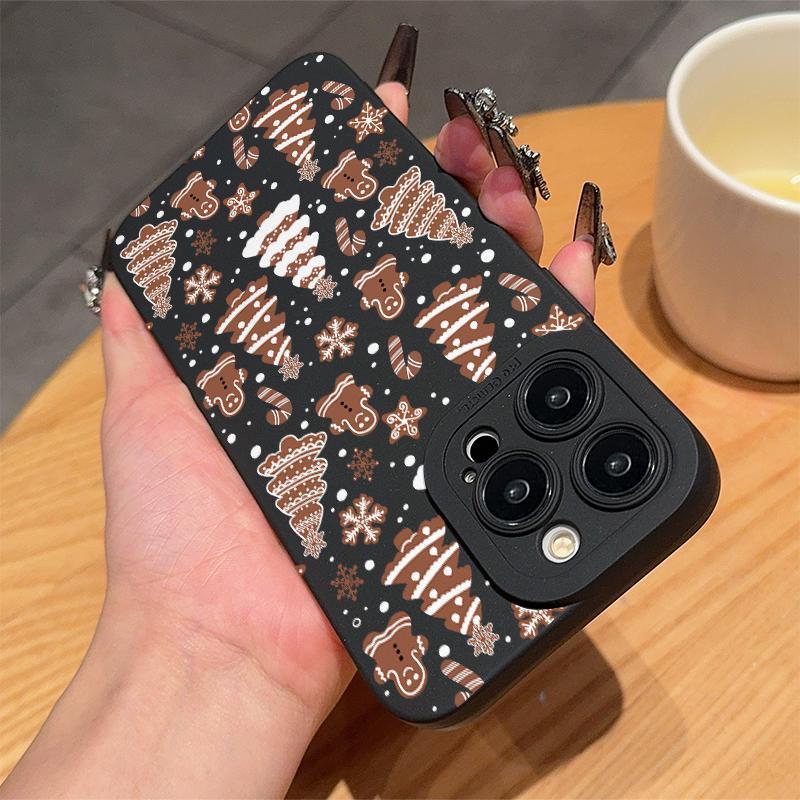 Cute Christmas Tree & Gingerbread Man Pattern Phone Case, Anti-drop Cellphone Protective Case, Total Protective Shockproof Mobile Phone Cover for iPhone