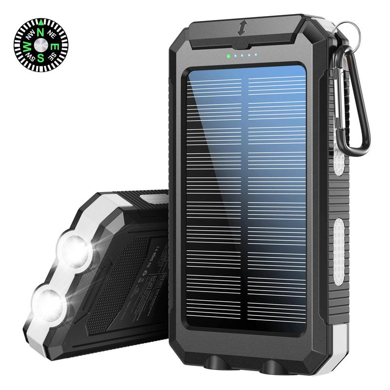 10000mAh Solar Portable Charger Power Bank, Dual USB Output Port Phone Charger for iPhone Android Devices, Waterproof External Battery Pack with Flashlight, Compass & Carabiner, Smartphone Charging Accessories, Camping Gadgets 2024, Black Friday Best Buy