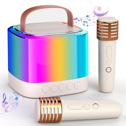 Kids portable karaoke machine with 2 wireless microphones. Preferred gift for kids birthday Christmas, smart phone link audio cell phone