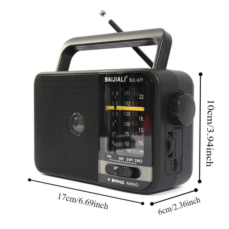 baiJiali BJL-671 Portable Radio, Rechargeable Radio with 360° Rotatable Antenna, Transistor Radio with Loud Speaker, Radio for Indoor, Outdoor and Emergency Use