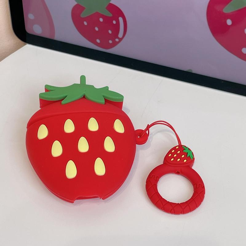 Strawberry Design Silicone Earphone Case, Soft Anti-drop Earphone Protective Case, Shockproof Earbuds Cover For AirPods