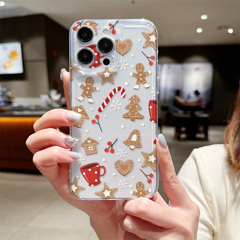 Cute Christmas Themed Pattern Clear Phone Case, Decorative Stocking Filler Phone Protector Cover, Fashion Phone Accessories Compatible with iPhone 11 12 13 14 15 Pro Max