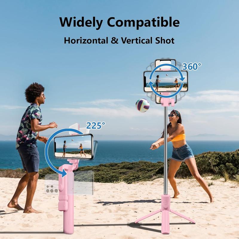 Selfie Stick Tripod, 40in Retractable Phone Tripod with Wireless Remote Control & Light, Portable Selfie Stick Tripod for Photograph, Video Recording, Compatible with All Cellphones (Pink)