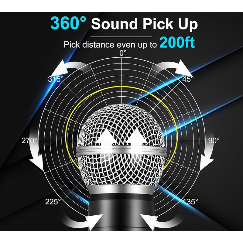 Wireless Microphone, Dual Handheld Cordless Microphone with Rechargeable Receiver, 40H Duration, 200ft Range, Microphone for Singing, Karaoke, Church, Speech, Wedding, Party Singing