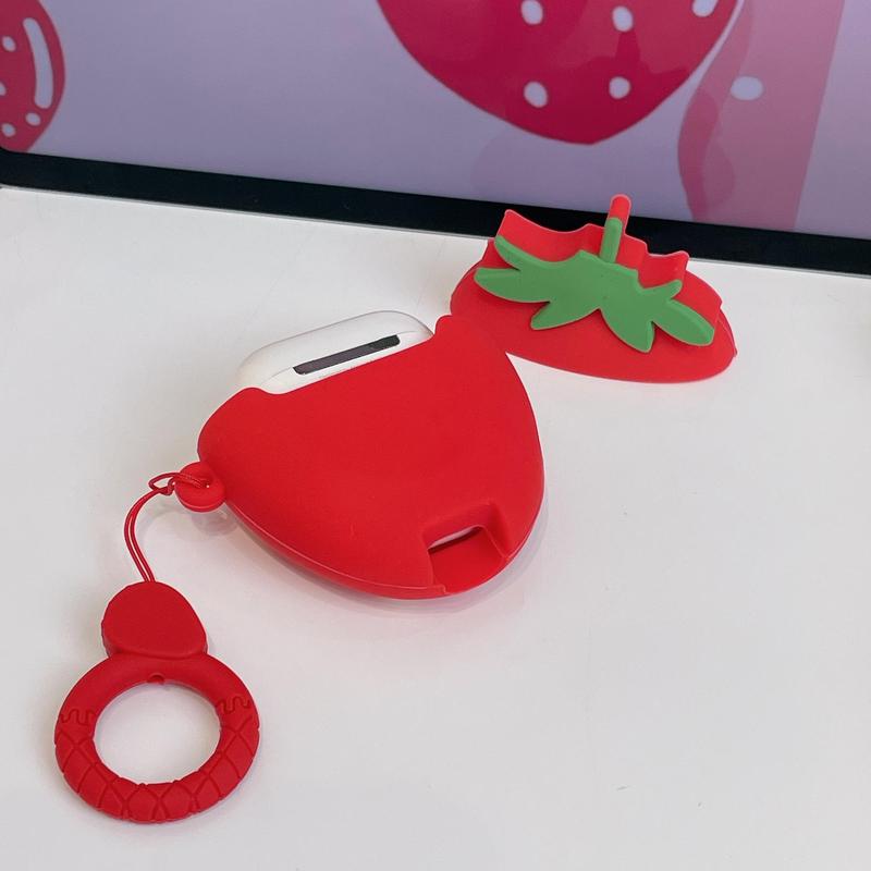 Strawberry Design Silicone Earphone Case, Soft Anti-drop Earphone Protective Case, Shockproof Earbuds Cover For AirPods