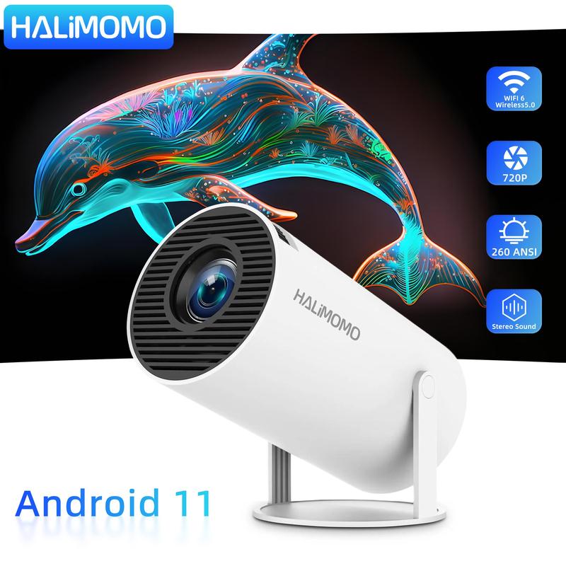 HY300 Pro Portable Projector, Bluetooth-compatible Projector, Professional Outdoor Projector, 180° Adjustable Android 11 WiFi 6 Projector for Home Office