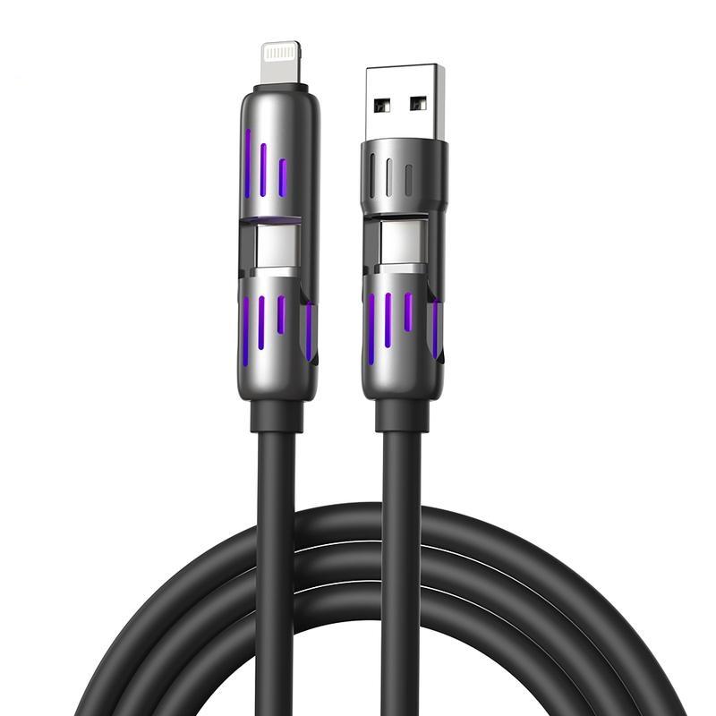 4-in-1 USB Charging Cable, fast charging cableUSB A+ TYPE C + Lightning Multi nationalaluminum alloy cable management suitable foriPhone 16 15 14 Samsung Galaxy, AndroidPhones & Tablets iPad Pro SmartphoneCellphone Mobile Electronic