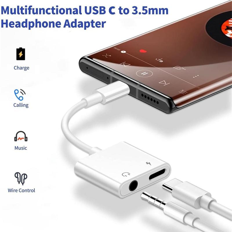 2 in 1 USB C to Aux Audio Splitter, USB C to 3.5mm Jack Audio Headphones & Charger Adapter, Support 10W Charging, Microphone Talk, Line-control