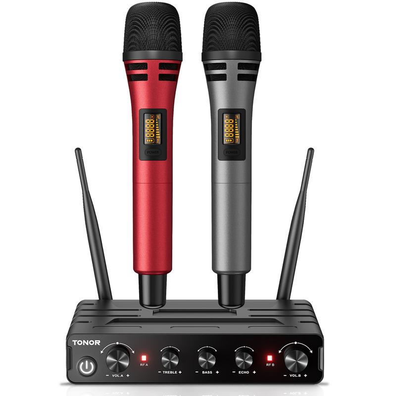 TONOR Wireless Microphone Systems, Dual UHF Cordless Karaoke Microphone Set, Handheld Dynamic  Microphone for Singing with Receiver for Karaoke, DJ Party, Church, Wedding, Speech,TW3A