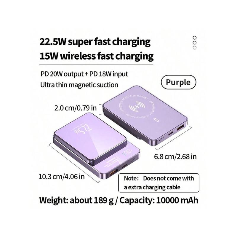 5000mAh 10000mAh Magnetic Lightweight And Convenient Mobile Power Bank, 22.5W Fast Charging, USB Large Capacity Phone Charger, Outdoor Emergency Power Backup Battery Pack, Suitable For IPhone Android Mobile Digital Electronic Devices