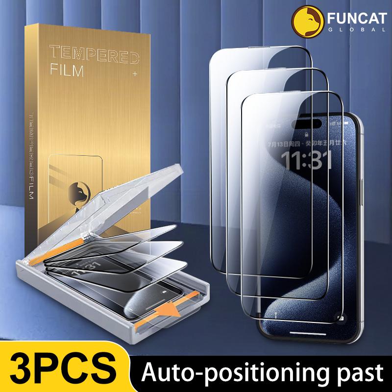 FUNCAT  [3PCS] Screen Protector Cabin;  For iphone 16 15 14 13 12 Dust Free, Bubble Free, Precise Fit,  (High Definition Anti-Spy)