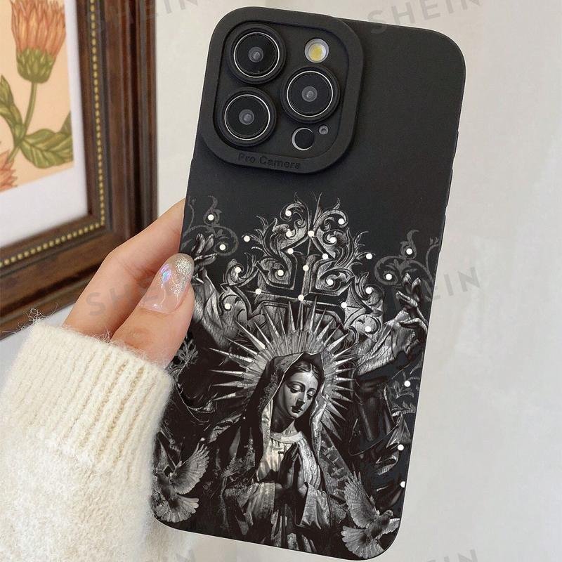 Gothic-Style Guadalupe Pattern Phone Case, Anti-drop Shockproof Phone Protective Cover, Phone Accessory Compatible with iPhone 11 12 13 14 15 Pro Max