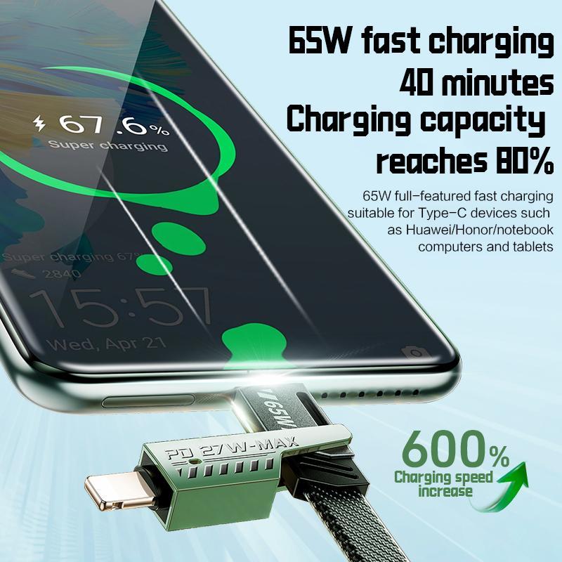 4 in 1 PD 65W Fast Charging Data Cable, Multifunctional Charging Cable Compatible with iPhone & Android, Universal Mobile Phone Accessories