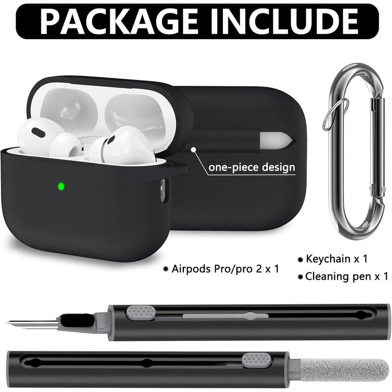 for AirPods Pro Case Cover with Cleaner Kit,Soft Silicone Protective Case for Apple AirPod Pro 2nd 1st Generation Case for Women Men,AirPods Pro 2 Pro Case Accessories with Keychain-Black