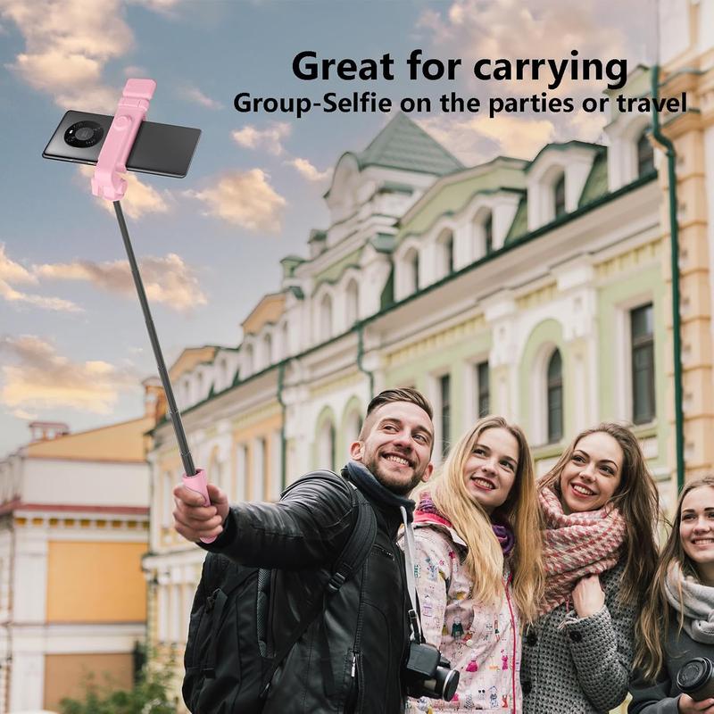 Selfie Stick Tripod, 40in Retractable Phone Tripod with Wireless Remote Control & Light, Portable Selfie Stick Tripod for Photograph, Video Recording, Compatible with All Cellphones (Pink)