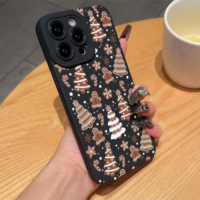 Cute Christmas Tree & Gingerbread Man Pattern Phone Case, Anti-drop Cellphone Protective Case, Total Protective Shockproof Mobile Phone Cover for iPhone