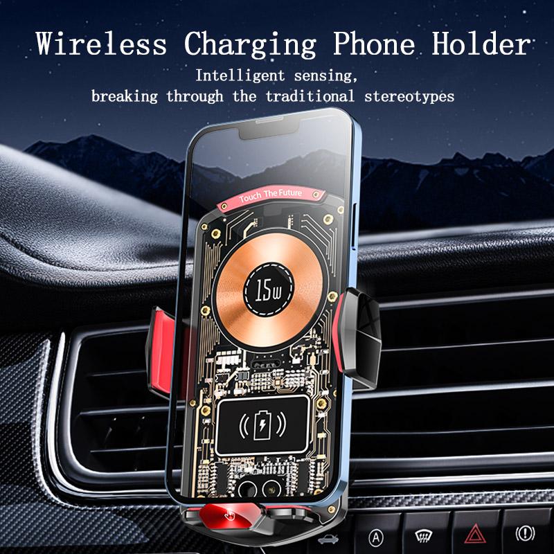 Car Charger Wireless,   FastCharging Car Phone Holde LED Light, Suction & AirOutlet Dual Mount Auto ClampingCellphone Stand, Smartphone Electronic Adjustable Protection