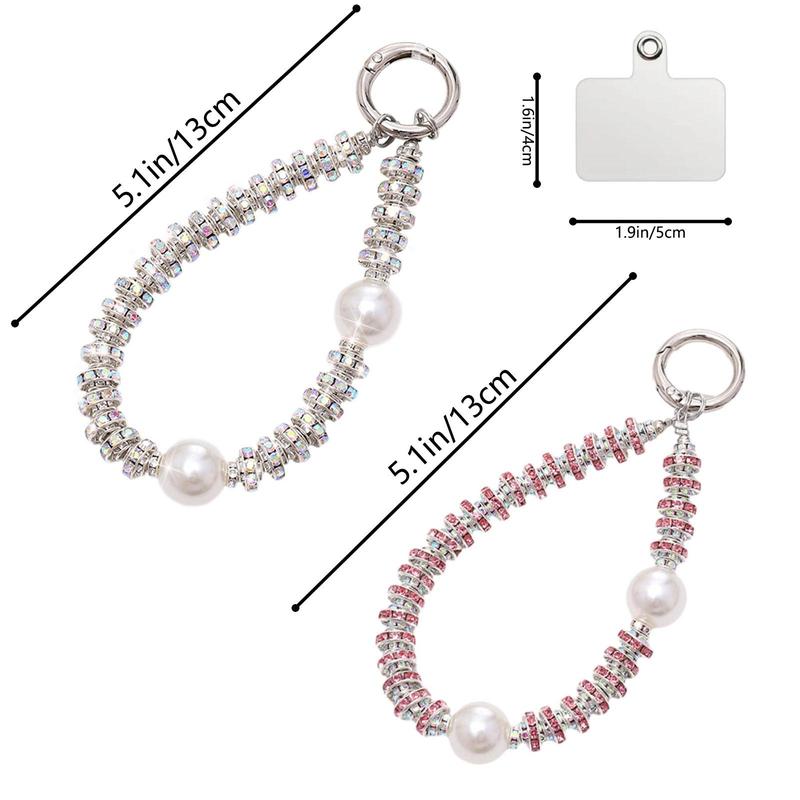 Artificial Rhinestone & Faux Pearl Decor Phone Chain with Phone Tether Tab, Anti-lost Phone Lanyard, Fashion Phone Strap for Women & Girls, Phone Decoration