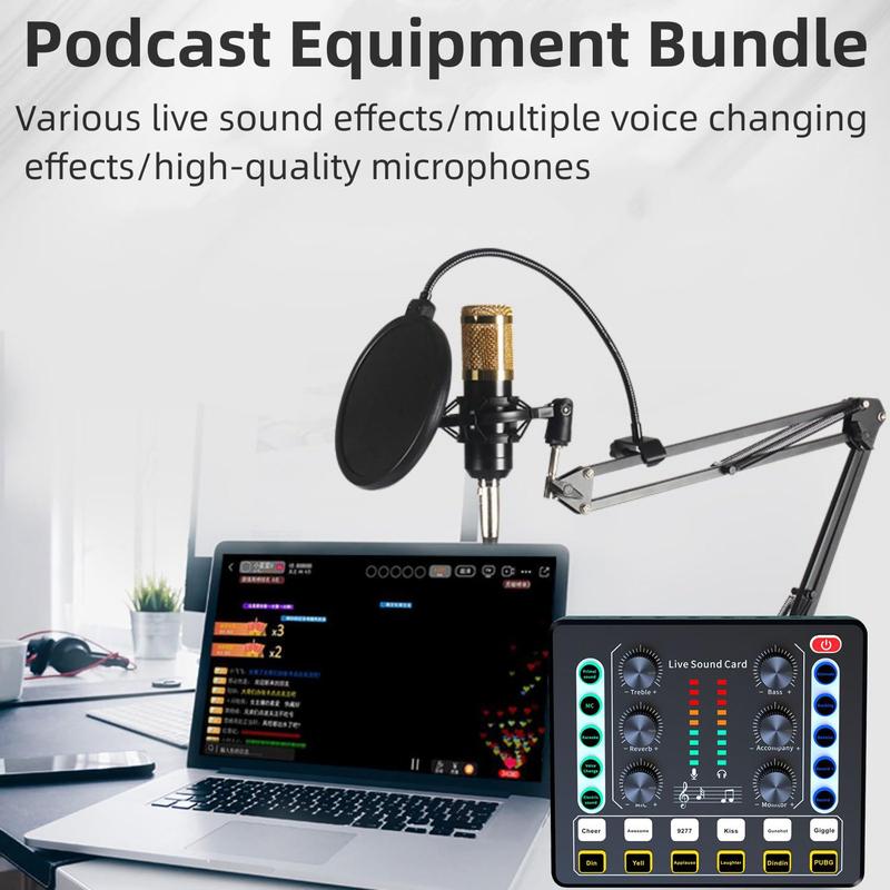 Podcast Equipment Bundle, 1 Set Sound Cards with Audio Interface & Microphone & Other Accessories, Professional Podcast Microphone for Recording, Live Streaming