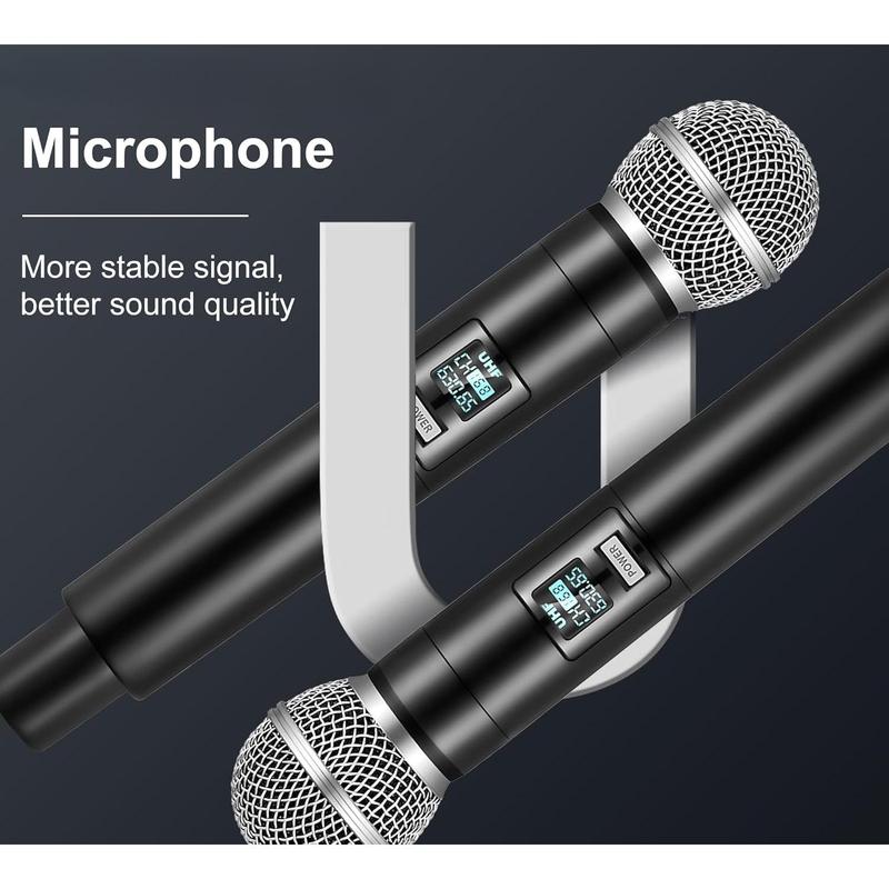 Wireless Microphone, Dual Handheld Cordless Microphone with Rechargeable Receiver, 40H Duration, 200ft Range, Microphone for Singing, Karaoke, Church, Speech, Wedding, Party Singing