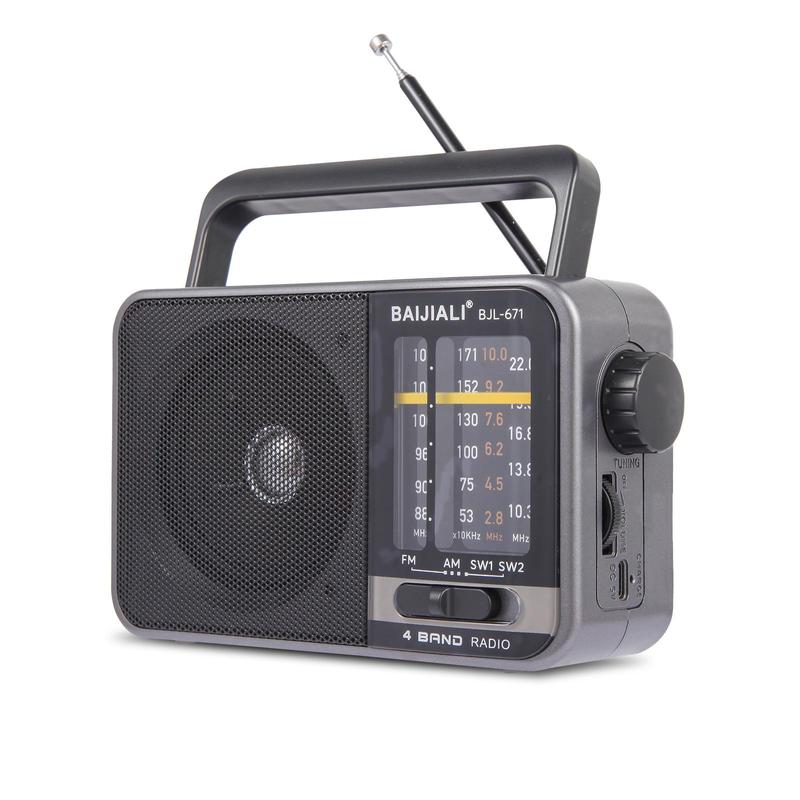 baiJiali BJL-671 Portable Radio, Rechargeable Radio with 360° Rotatable Antenna, Transistor Radio with Loud Speaker, Radio for Indoor, Outdoor and Emergency Use