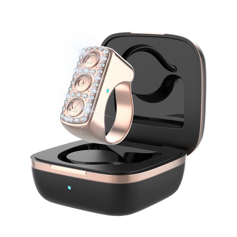 Xring Scrolling Ring Remote Control with Glitter Diamonds, Phone Ebook APP Page Turner (Not for Kindle Device), Bluetooth Phone Remote for Camera Selfie, Ring for iPhone, iPad, Android, Gold