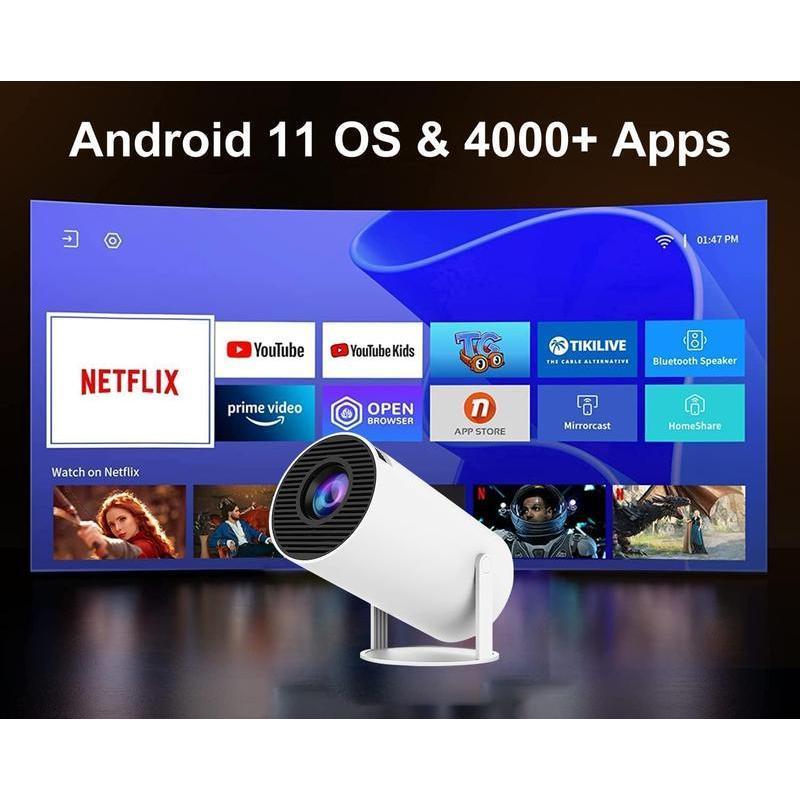 HY300 Upgrade HY300pro ! Android TV 11.0, 5G WiFi Bluetooth Projector 4k Supported,Mini Portable Outdoor Movie Projector Compatible com Apple,iOS,Android (white) outdoor projector