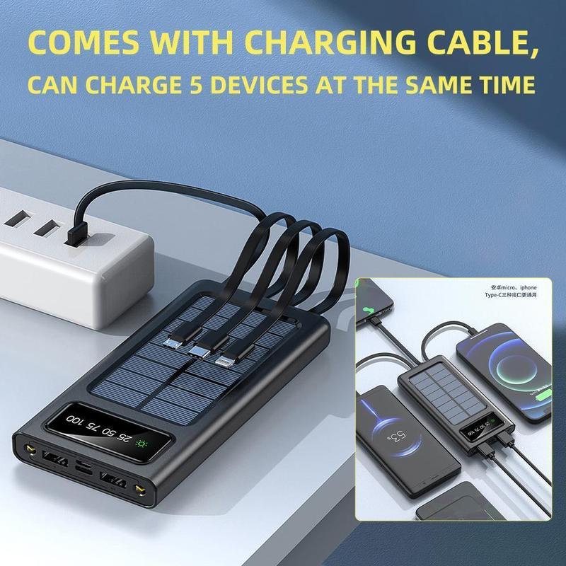 40000mAh compact mobile power, built-in 3 output cables and 1 input cable as well as flashlight 5V2.1A fast charger, suitable for most of the smart