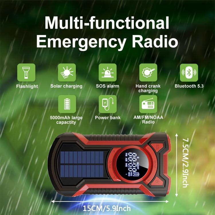 Emergency Hand Crank Radio with LED Flashlight, AM FM NOAA Portable Weather Radio with Battery Emergency Cell Phone Charger and Solar Powered