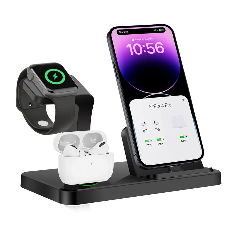 3 in 1 Wireless Charger Holder for iPhone 14 13 12 11 XS XR X 8 7 6 5 Fast Charging Dock Station for Airpods Pro Apple Watch Wireless Charger Stand Cable Smartphone