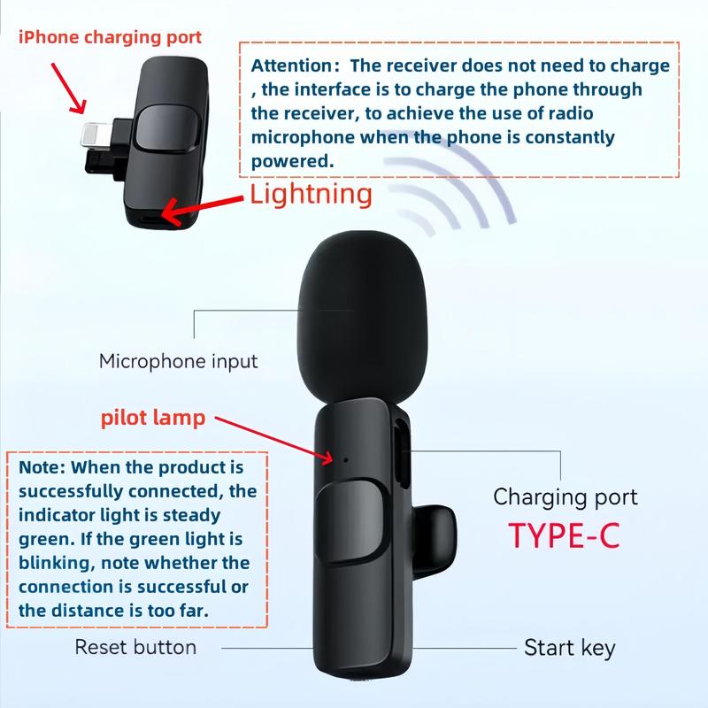 Wireless Collar Microphone, Portable Audio Noise Reduction Mic for iPhone, Tablet, Collar Mini Microphones, Wireless Mic for Video Recording, Teaching Speech Mic, Streaming Equipment