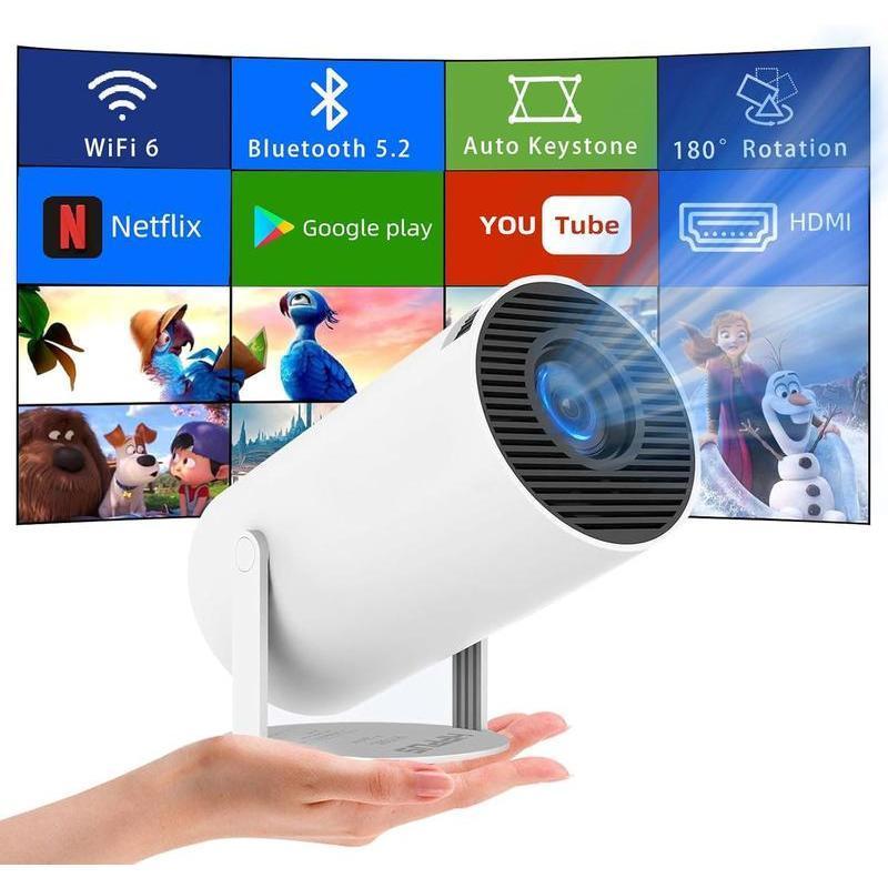 HY300 Upgrade HY300pro ! Android TV 11.0, 5G WiFi Bluetooth Projector 4k Supported,Mini Portable Outdoor Movie Projector Compatible com Apple,iOS,Android (white) outdoor projector