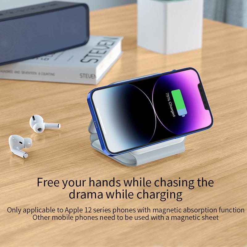 King Lucky i33 Portable 3-in-1 Fast Wireless Charging Pad \Mobile Electronic Charger- Foldable for any smartphone, a must-have on the go, compatible with iPhone(12 13 14 15), Samsung, Huawei, Xiaomi, and other wireless charging devices.