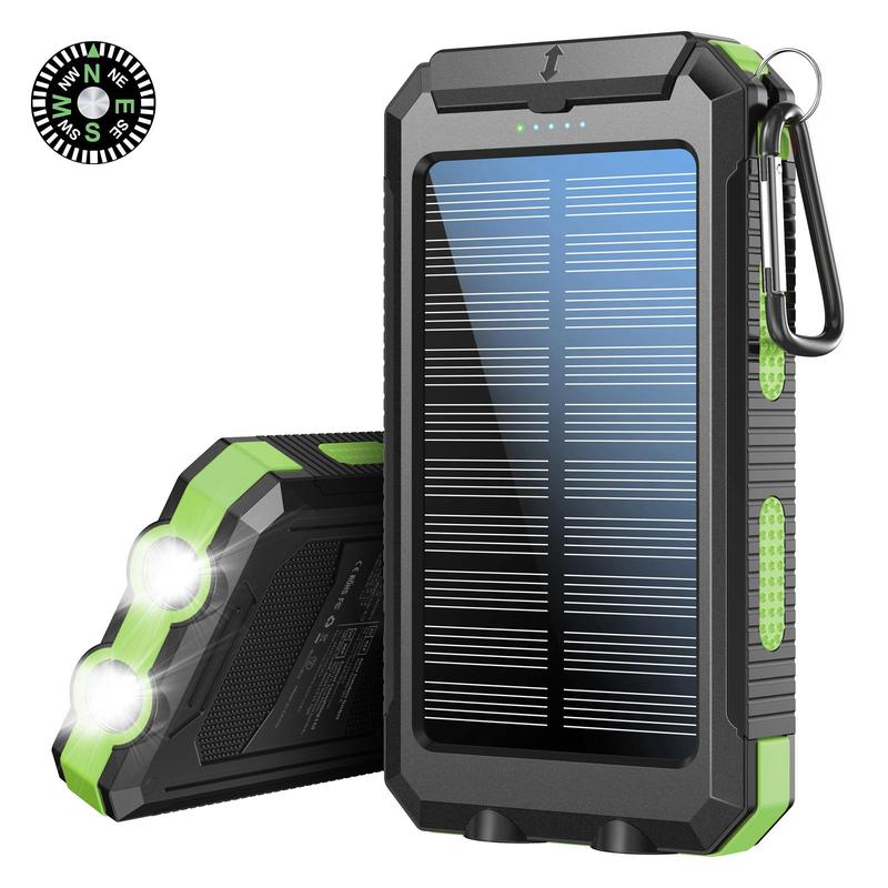 10000mAh Solar Portable Charger Power Bank, Dual USB Output Port Phone Charger for iPhone Android Devices, Waterproof External Battery Pack with Flashlight, Compass & Carabiner, Smartphone Charging Accessories, Camping Gadgets 2024, Black Friday Best Buy