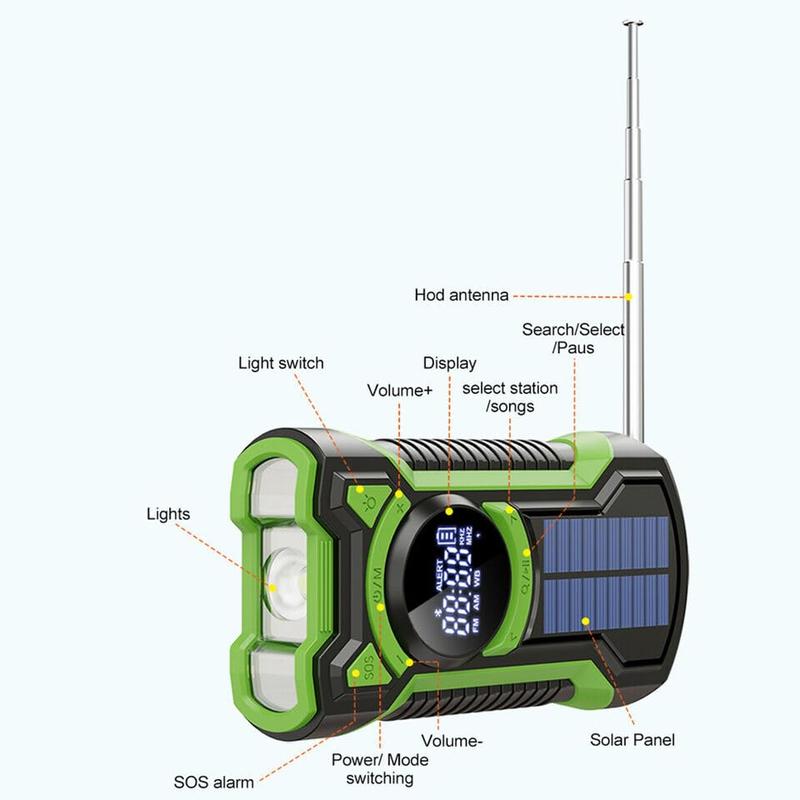 Emergency Hand Crank Radio with LED Flashlight, AM FM NOAA Portable Weather Radio with Battery Emergency Cell Phone Charger and Solar Powered