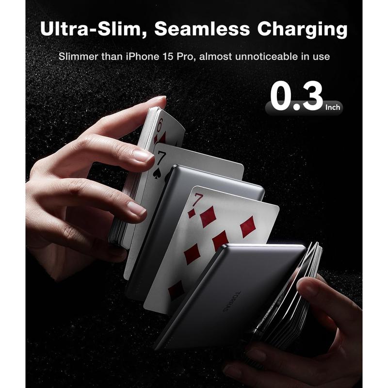 TORRAS MiniCard Power Bank 0.3inches Wireless Portable Charger with USB-C Cable, 5000mAh [Ultimate Slim] Fast Charging Durable Magnetic Battery Pack for iPhone 15 Pro Max  15 Pro 15 14 13 12 Accessories Smartphone Chargeable cooling powerbank