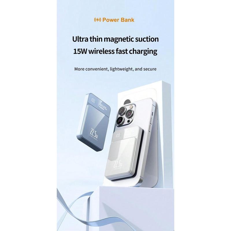 5000mAh 10000mAh Magnetic Lightweight And Convenient Mobile Power Bank, 22.5W Fast Charging, USB Large Capacity Phone Charger, Outdoor Emergency Power Backup Battery Pack, Suitable For IPhone Android Mobile Digital Electronic Devices