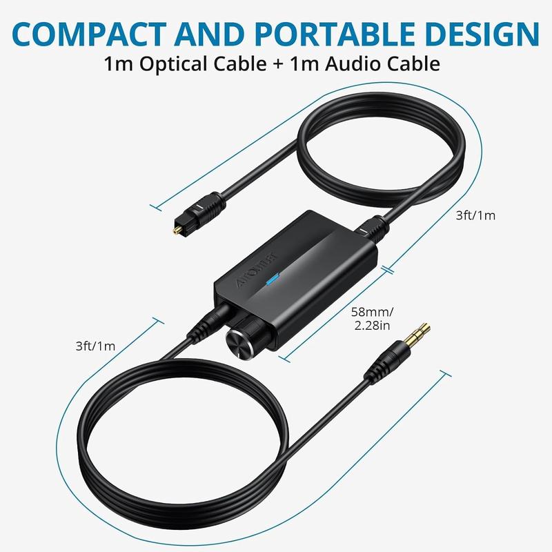 AUTOUTLET 192khz DAC Audio Converter with Volume Control Optical to 3.5mm Converter Optical Audio Cable to Aux Adapter for HDTV, Blu-Ray Players and Game Consoles Accessories Device