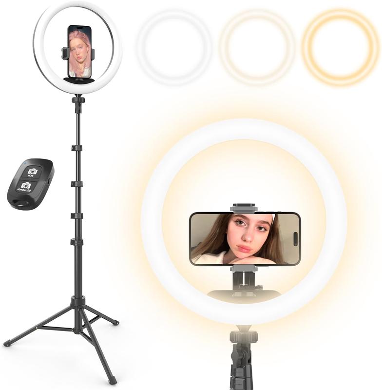 [Bundle 2] 10’’ Ring Light & Selfie Stick – 360° Adjustable, 63 inches Tripod, Extendable With Bluetooth Remote