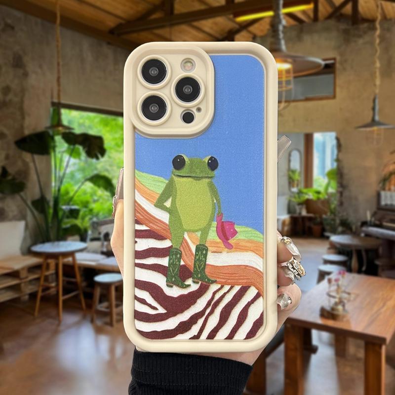 Cute Cartoon Frog Pattern Phone Case, 1 Count Anti-fall Decorative Phone Protector Cover, Shockproof Phone Cases for iPhone XR 11 12 13 14 15 Pro Max