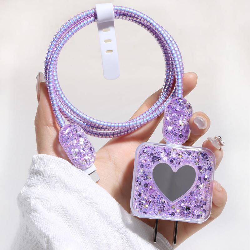 Bling Glitter Phone Charger Protective Case, 5 Counts set Phone Charger Protective Cover, Phone Charger Protective Case for Apple 18W 20W Fast Charging Charger