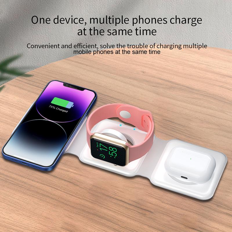 King Lucky i33 Portable 3-in-1 Fast Wireless Charging Pad \Mobile Electronic Charger- Foldable for any smartphone, a must-have on the go, compatible with iPhone(12 13 14 15), Samsung, Huawei, Xiaomi, and other wireless charging devices.