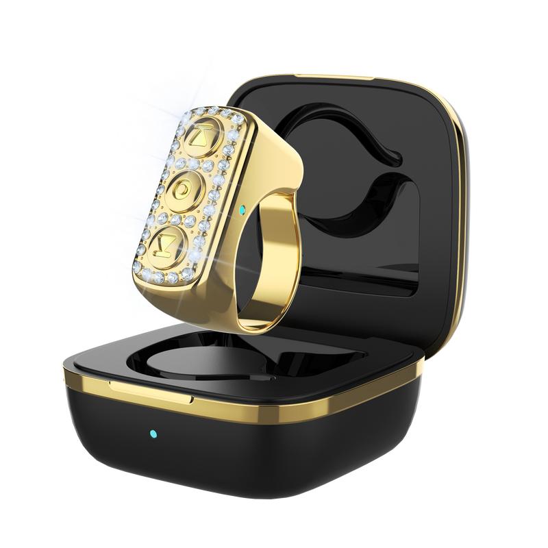 Xring Scrolling Ring Remote Control with Glitter Diamonds, Phone Ebook APP Page Turner (Not for Kindle Device), Bluetooth Phone Remote for Camera Selfie, Ring for iPhone, iPad, Android, Gold