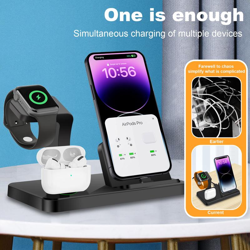 3 in 1 Wireless Charger Holder for iPhone 14 13 12 11 XS XR X 8 7 6 5 Fast Charging Dock Station for Airpods Pro Apple Watch Wireless Charger Stand Cable Smartphone