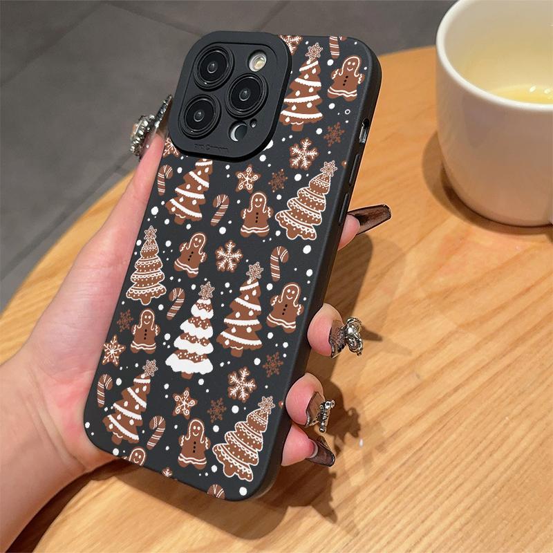 Cute Christmas Tree & Gingerbread Man Pattern Phone Case, Anti-drop Cellphone Protective Case, Total Protective Shockproof Mobile Phone Cover for iPhone