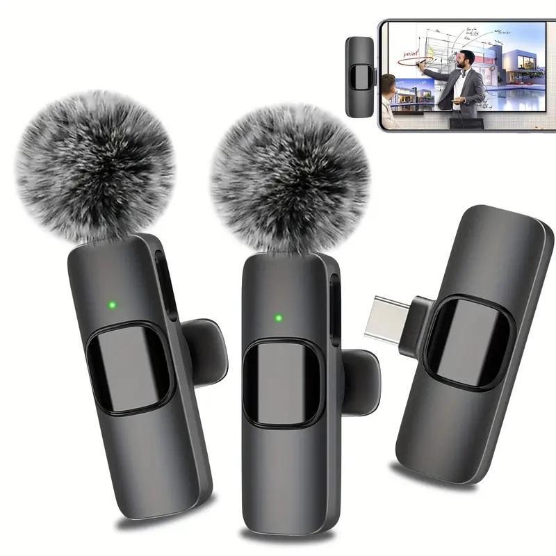 Wireless Lavalier Microphone, Rechargeable Microphone, Cordless Omnidirectional Condenser Recording Mic for Video Recording, Teaching, Interviews