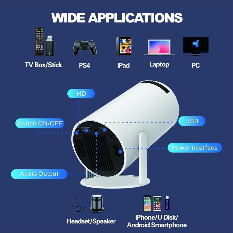 HY300 Upgrade HY300pro ! Android TV 11.0, 5G WiFi Bluetooth Projector 4k Supported,Mini Portable Outdoor Movie Projector Compatible com Apple,iOS,Android (white) outdoor projector