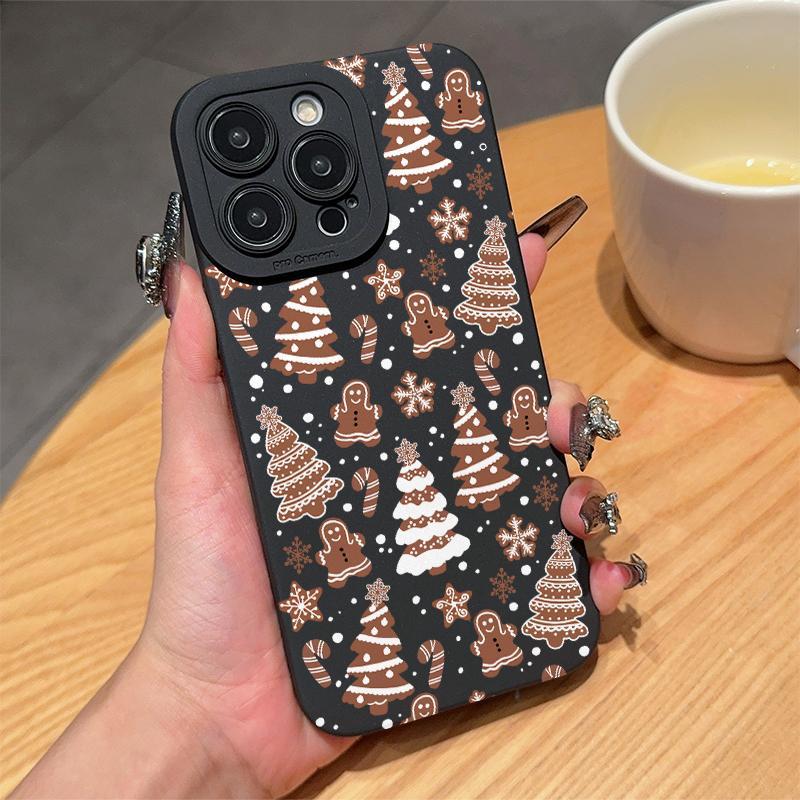 Cute Christmas Tree & Gingerbread Man Pattern Phone Case, Anti-drop Cellphone Protective Case, Total Protective Shockproof Mobile Phone Cover for iPhone