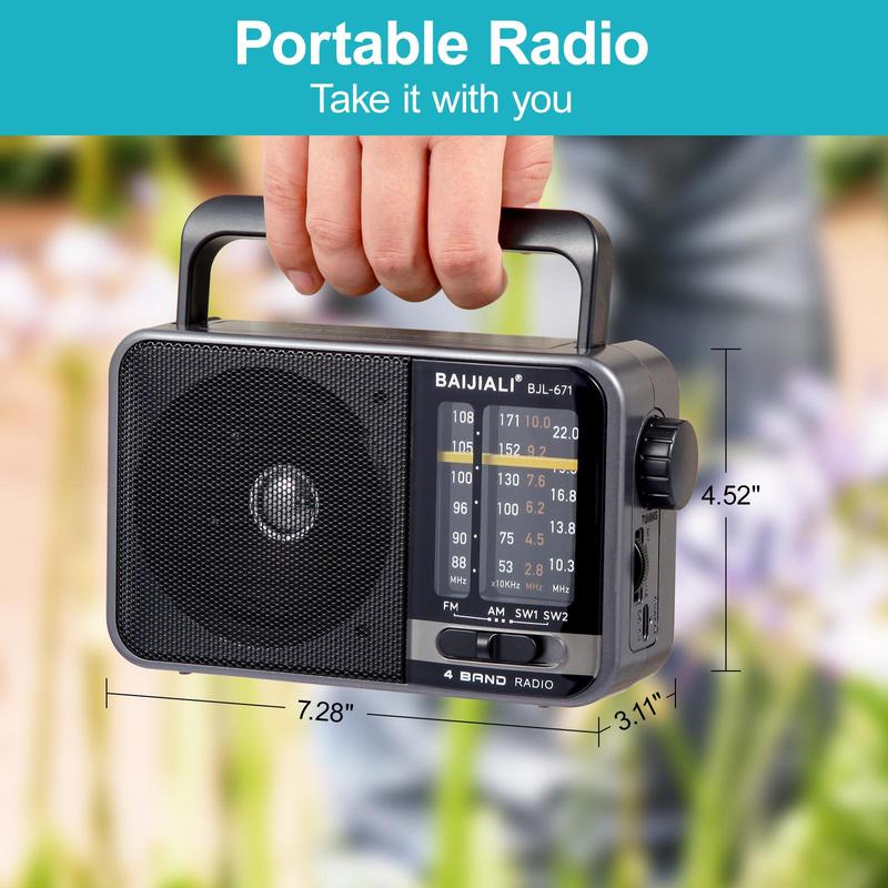 baiJiali BJL-671 Portable Radio, Rechargeable Radio with 360° Rotatable Antenna, Transistor Radio with Loud Speaker, Radio for Indoor, Outdoor and Emergency Use