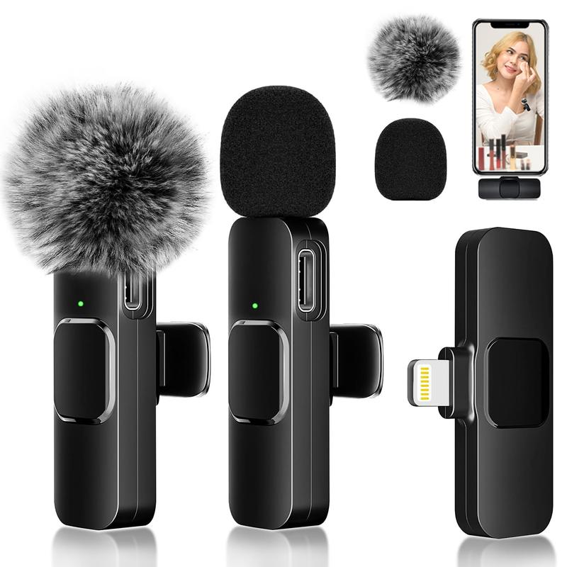 2024 2pcs Lavalier Wireless Microphone for iPhone iPad, Professional Wireless Microphone for Video Recording, Game Live Streaming, Interviews, Vlog